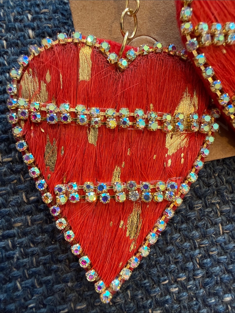 Plunder Red and Gold Tone Heart Statement Earrings - Picture 4 of 4